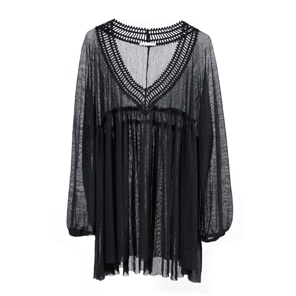 ROBIN PICCONE Flouncy Black Mesh & Crochet Cover Up Beach Dress O/S